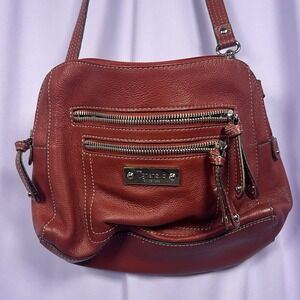 Tignanello Red Pebbled Leather Crossbody Purse Outside Zipper Pockets Grunge 10"